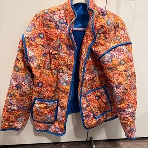 Floral Quilted Jacket with Blue Trim